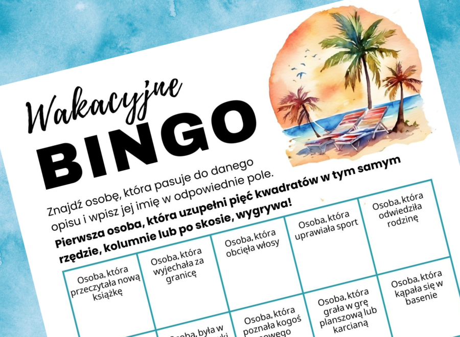 Wakacyjne BINGO (klasa 4-8) początek roku, powrót do szkoły
