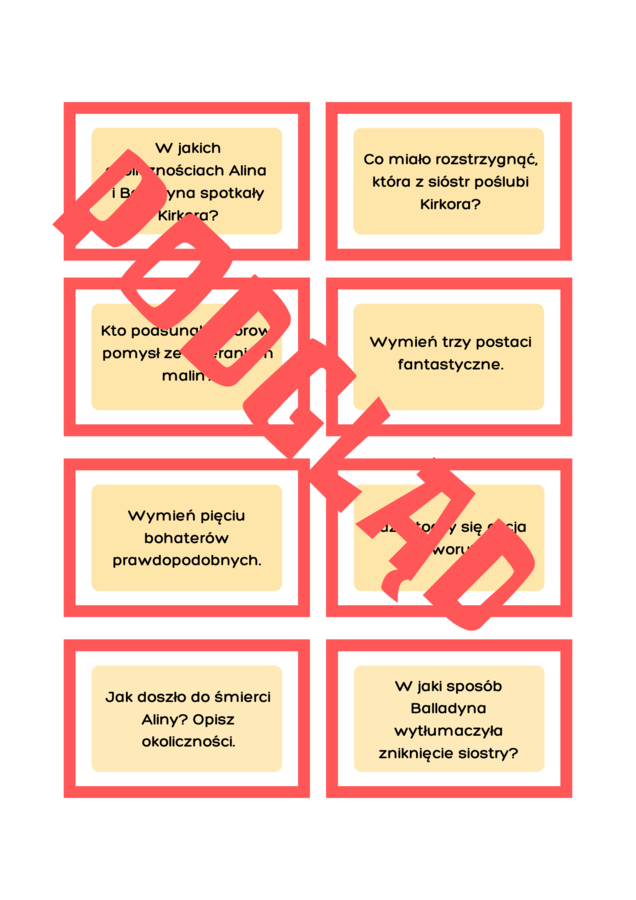 Balladyna - gra "Pokoloruj miecz i malinę"