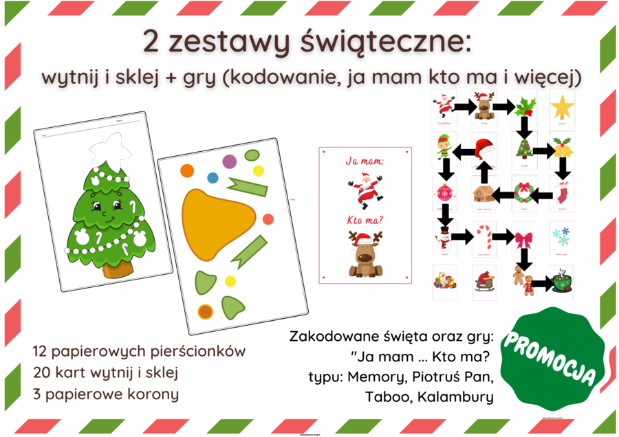 wytnij i sklej + gry (kodowanie, ja mam kto ma i więcej) 2 zestawy świąteczne: