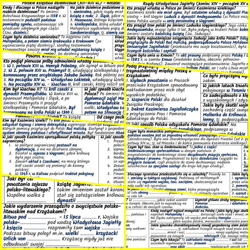 Polska: od podziału dzielnicowego do czasów pierwszych Jagiellonów (XIII–XV w.) – komplet notatek i kart pracy