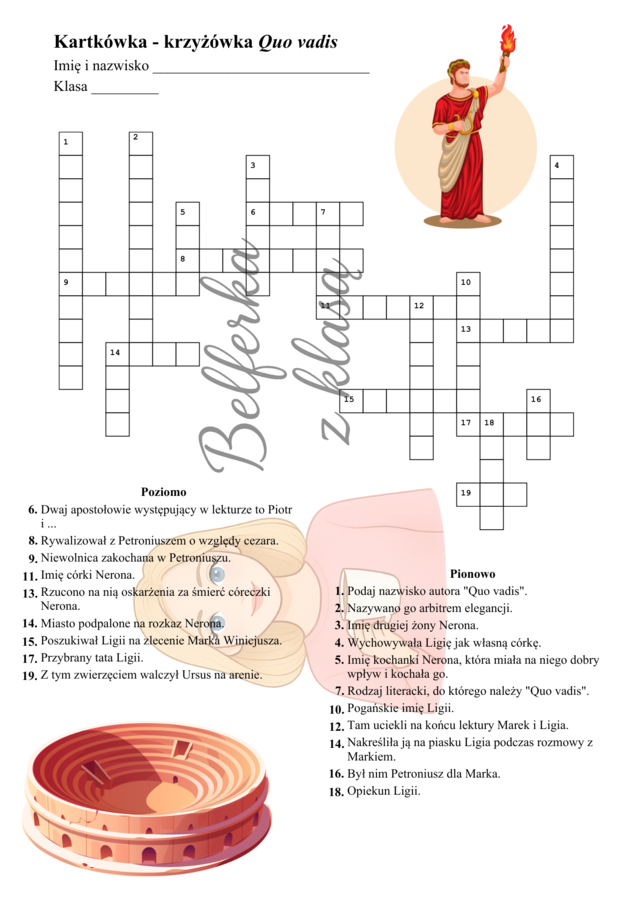 Kartkówka krzyżówka z lektury "Quo vadis"