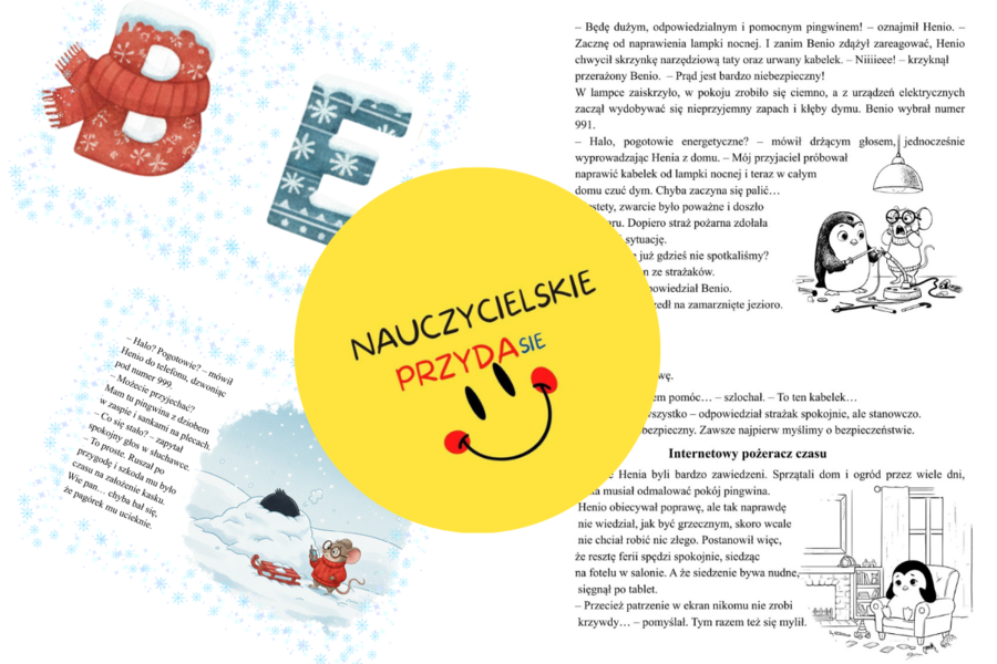 Bezpieczne ferie zimowe: gazetka, opowiadanie, ulotki dla rodziców, quiz dla dzieci, kolorowanka, książeczka, kolorowanka XXL, przedszkole i szkoła