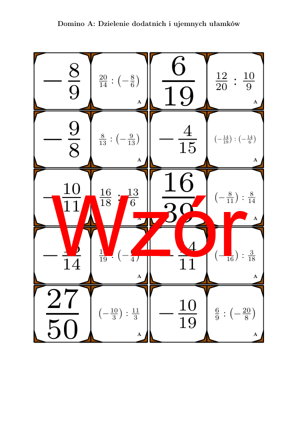 Domino - Dzielenie dodatnich i ujemnych ułamków | matematyka