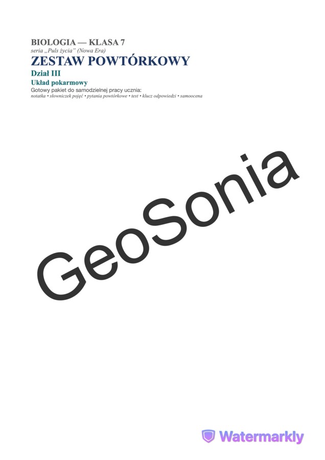 Układ Pokarmowy – Gotowy Pakiet Powtórkowy (Biologia, Klasa 7)