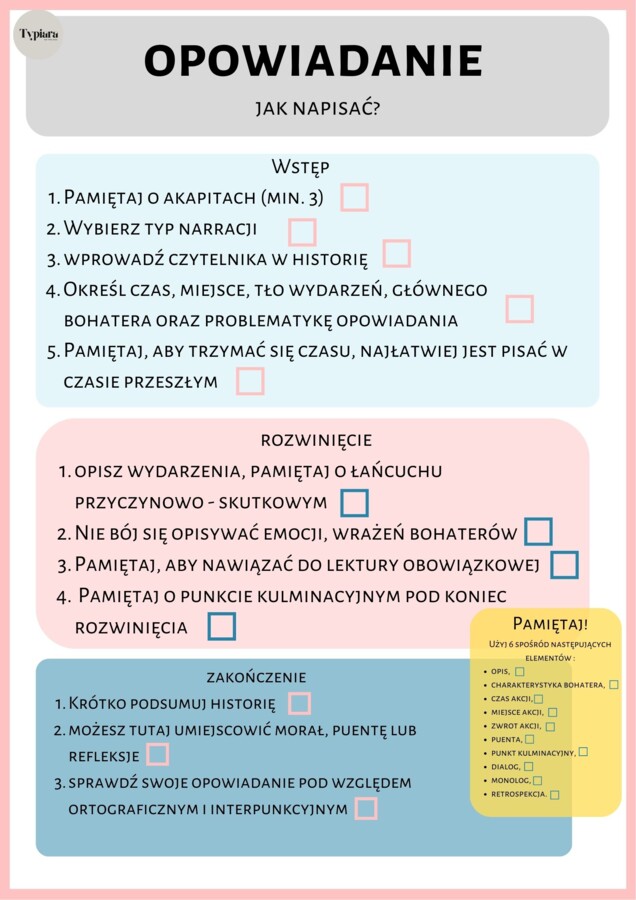 Opowiadania - checklista