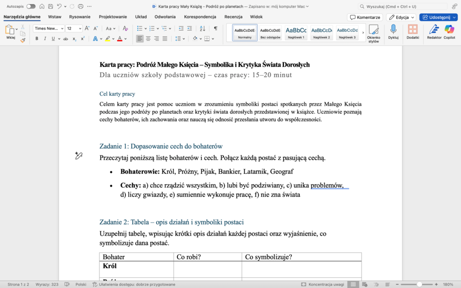 Mały Książę - karta pracy. Podróż po planetach dorosłych.