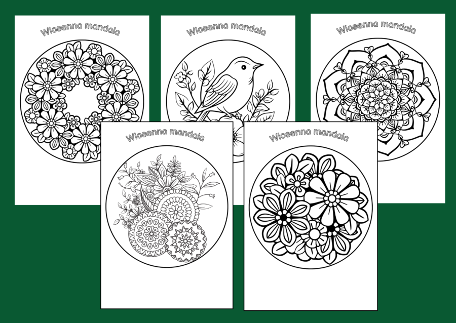 Wiosna – kolorowanka – MANDALA – biblioteka – świetlica – gazetka – mandale – kolorowanki - 52 szt.