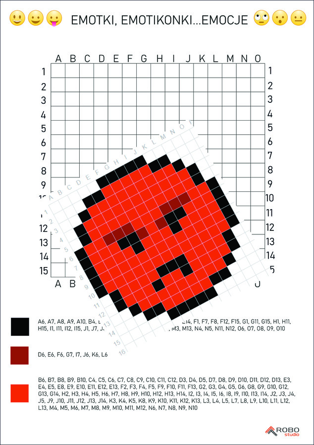 Kodowanki, emotki, emotikonki, odkoduj emocje. Kodowanie, pixel art- zestaw 6 kodowanek.