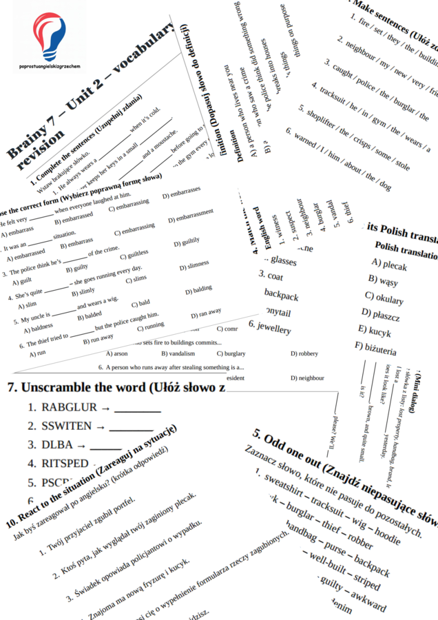Brainy 7 – Unit 2 – vocabulary revision