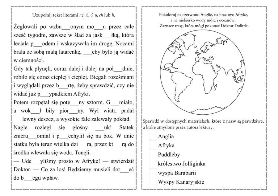 Doktor Dolittle i jego zwierzęta - karty pracy pdf