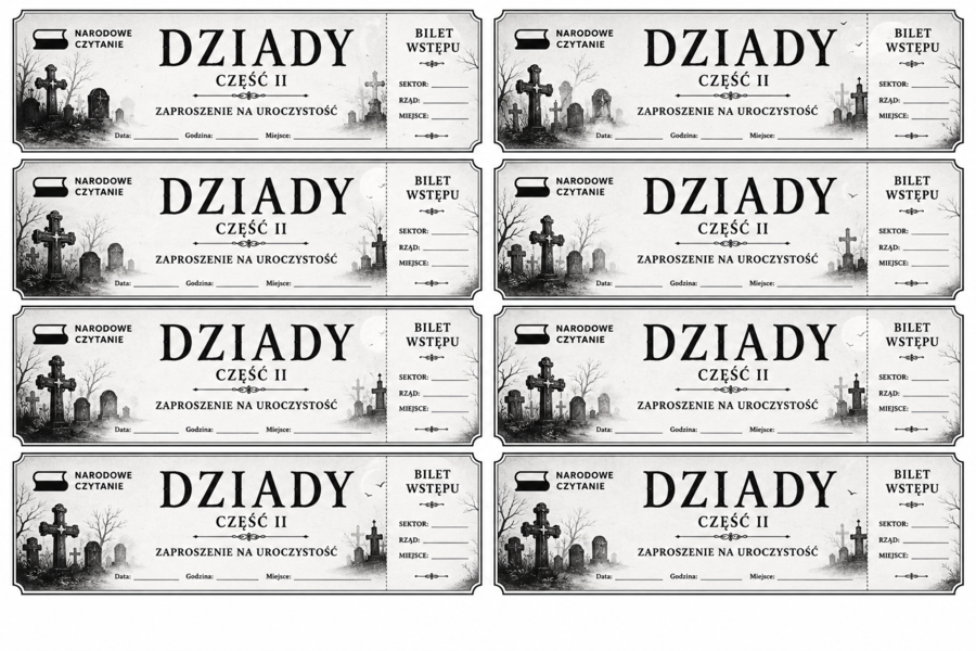 Materiały na narodowe czytanie  2026 Dziadów cz II Adama Mickiewicza czarno- białe