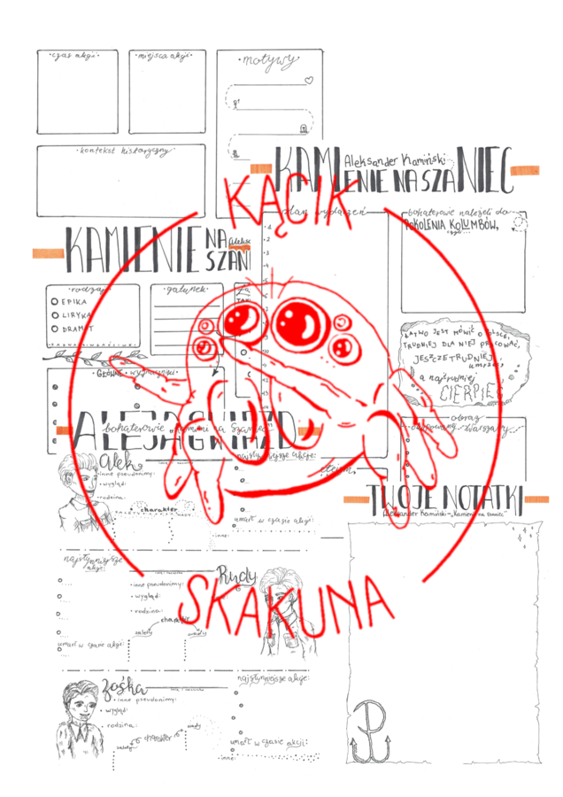 "Kamienie na Szaniec" Aleksander Kamiński - rysnotki, karty pracy, notatka, materiały do omawiania lektury (3 + 1 GRATIS)