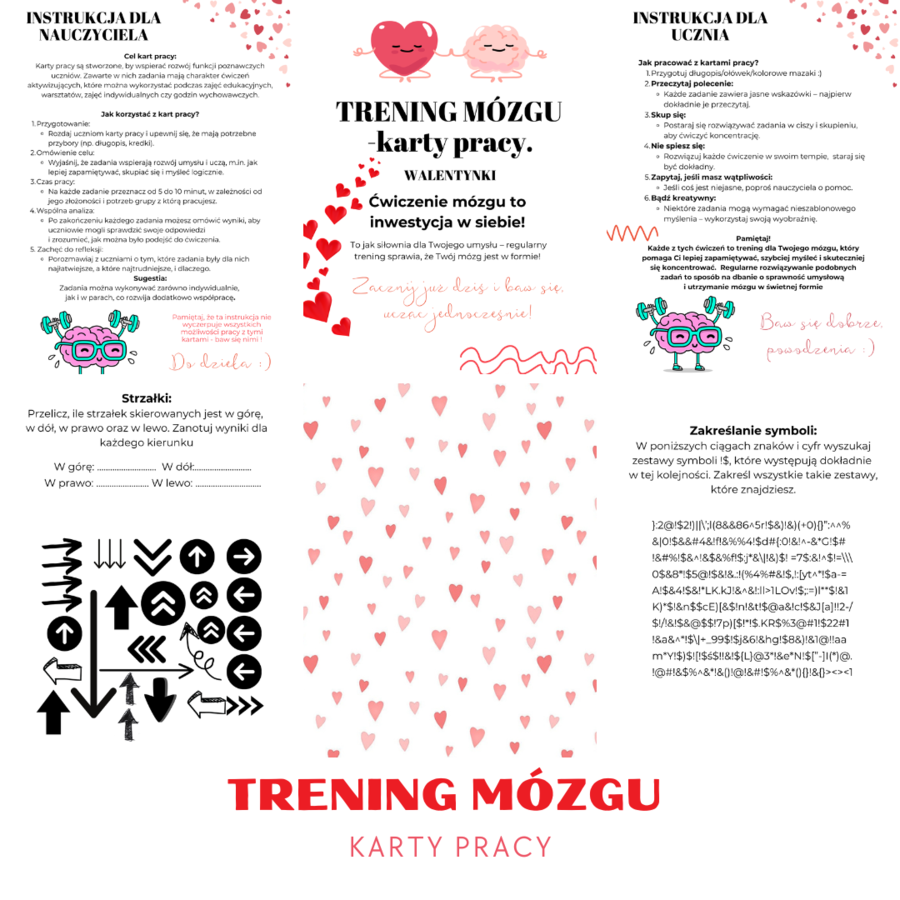 Trening mózgu - walentynki - karty pracy