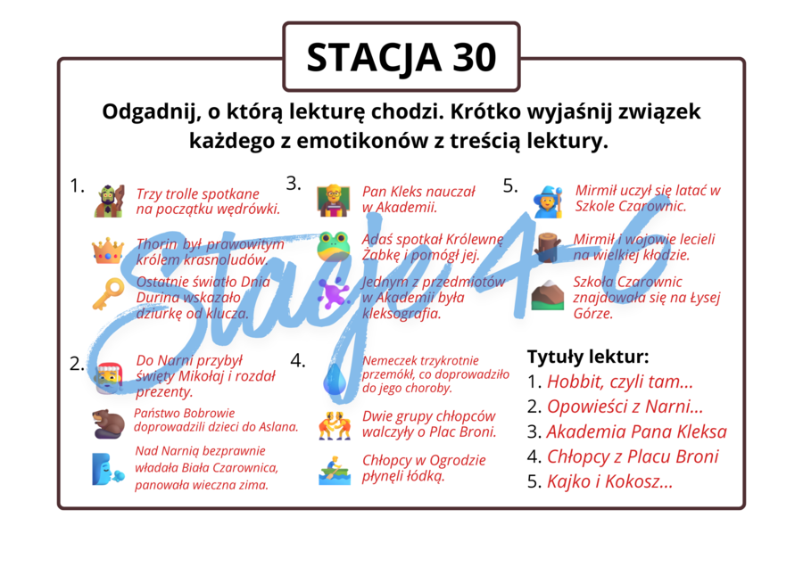 Stacje zadaniowe E8 - Lektury z klas 4-6