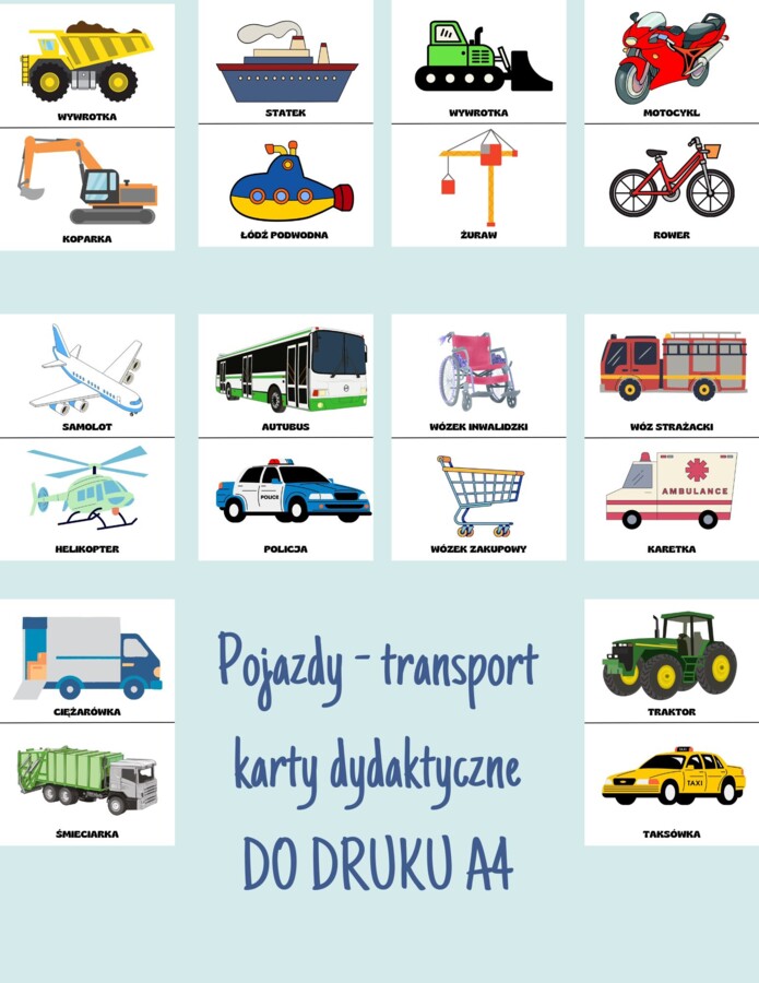 TRANSPORT- POJAZDY karty dydaktyczne