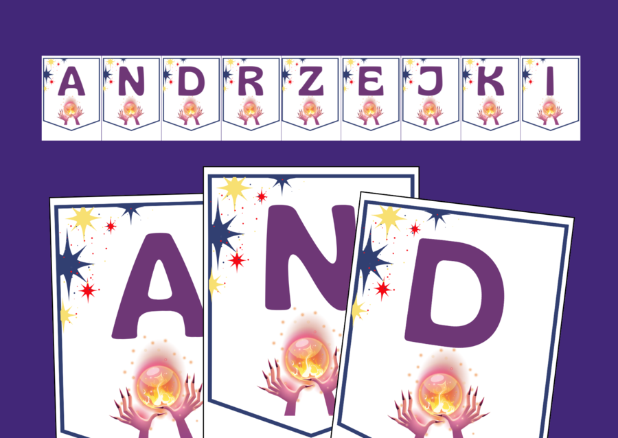 ANDRZEJKI – biblioteka – świetlica – przedszkole – GIRLANDA – gazetka – wersja 1