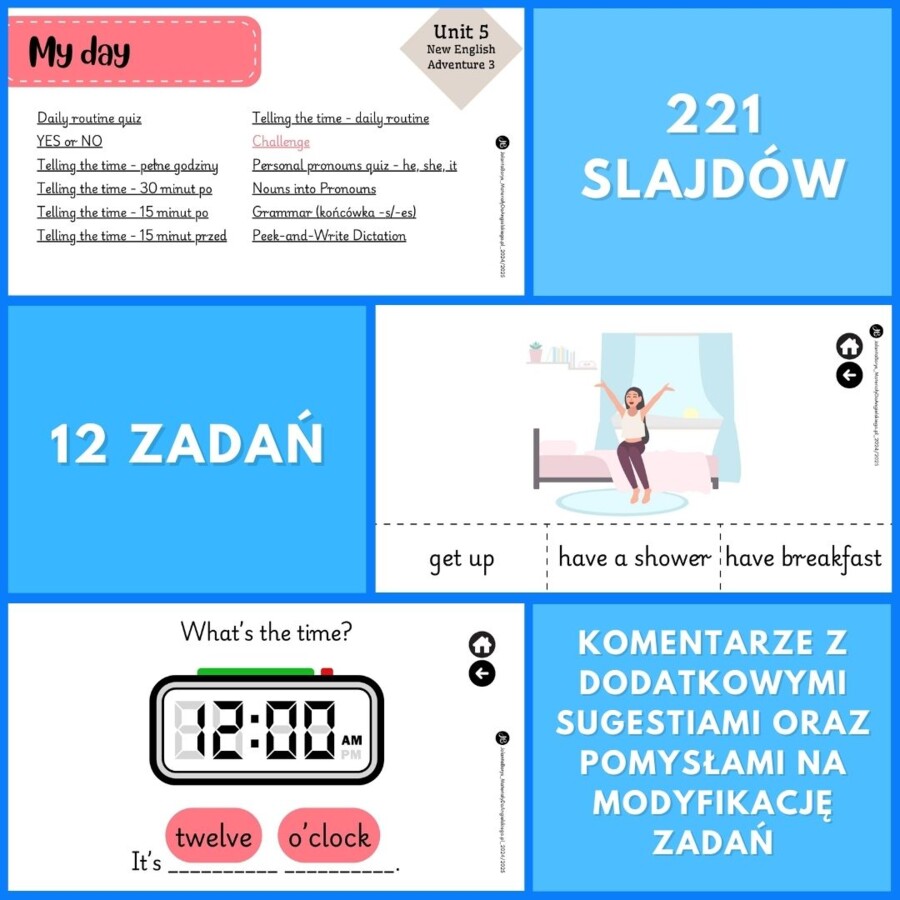 Prezentacja New English Adventure 3 – Unit 5 My day