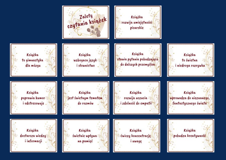 ZALETY CZYTANIA KSIĄŻEK – gazetka – biblioteka – język polski – 14 stron – wersja 3