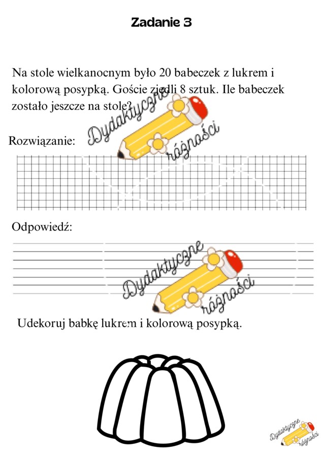 Klasa 1. Wielkanocne odejmowanie w zakresie 20. Zadania z treścią.