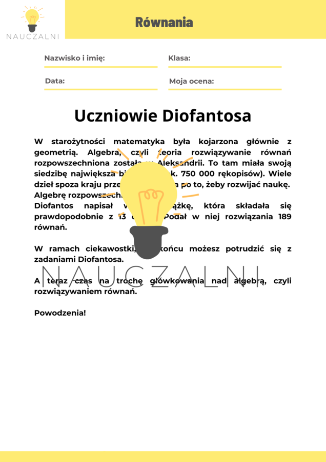 Projekt klasa6 Równania Uczniowie Diofantosa
