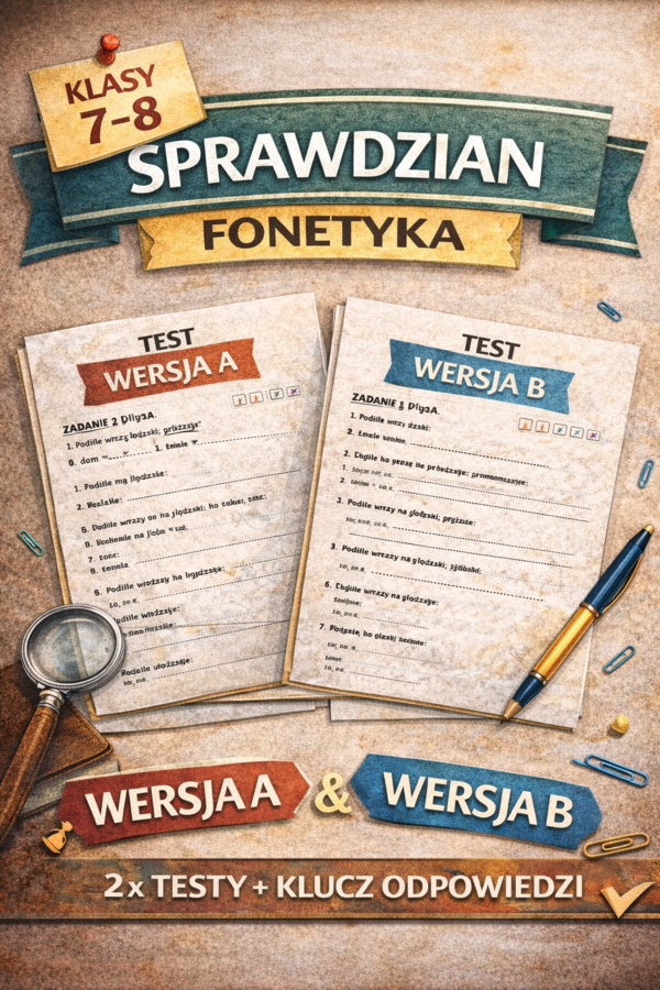 Fonetyka – sprawdzian kl. 7–8 | wersja A i B + klucz odpowiedzi | test E8