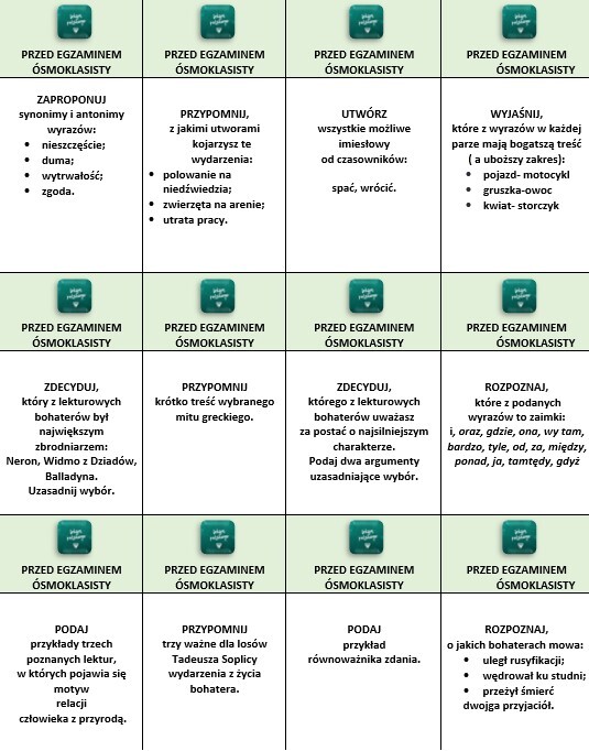 POWTÓRKI PRZED EGZAMINEM ÓSMOKLASISTY/DIAGNOZA NA STARCIE W LICEUM (TECHNIKUM)
