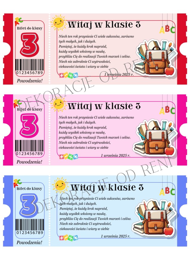 Powitalny Bilet do klasy 3