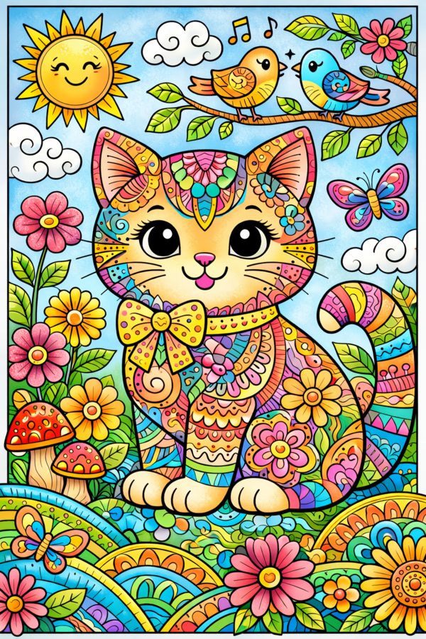 Dzień Kota: koty zentangle – zestaw 6 kolorowanek A4 (PDF)