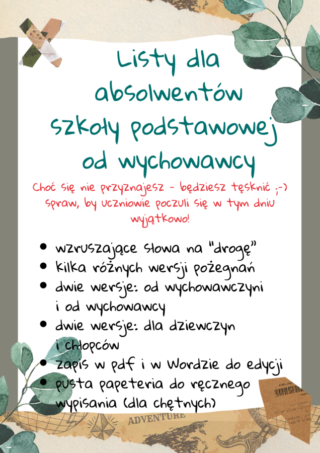 Listy od wychowawcy dla absolwentów szkoły podstawowej