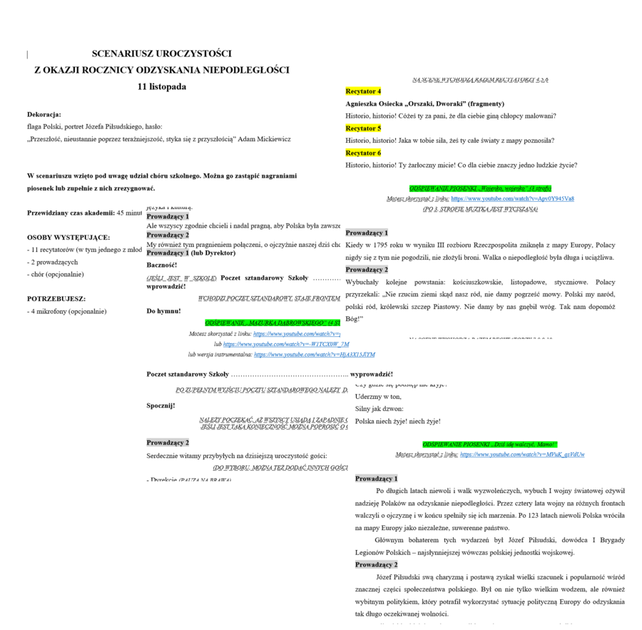 Scenariusz uroczystości 11 listopada Święto Odzyskania Niepodległości