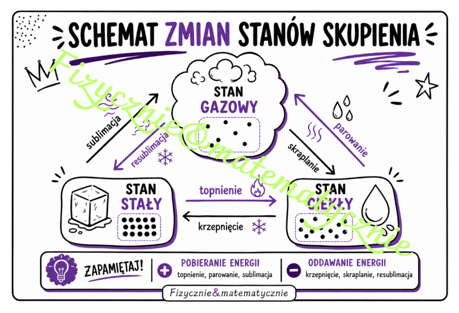 Schemat zmian stanów skupienia – wklejka do zeszytu