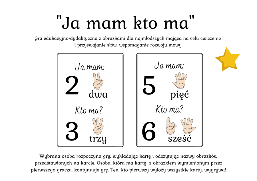 Gra dydaktyczna "Ja mam kto ma" ?Cyfry od 0 do 9 i liczbę 10 - 11 kart - 5 zł (wersja czarnobiała)