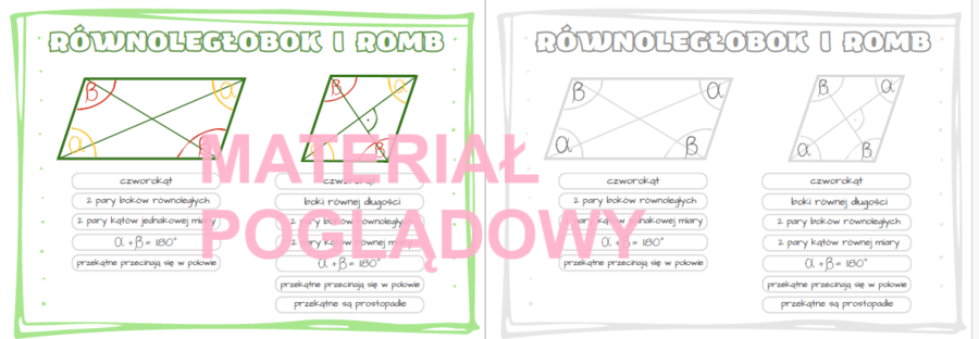 Własności czworokątów - plansza kl. 5, 6, 7, 8