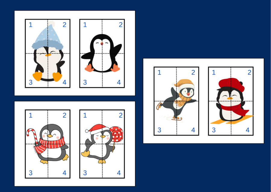 DZIEŃ PINGWINA – Dzień Wiedzy o Pingwinach - ZIMA – puzzle – układanka- układanki – biblioteka – świetlica – przedszkole – 12 wersji