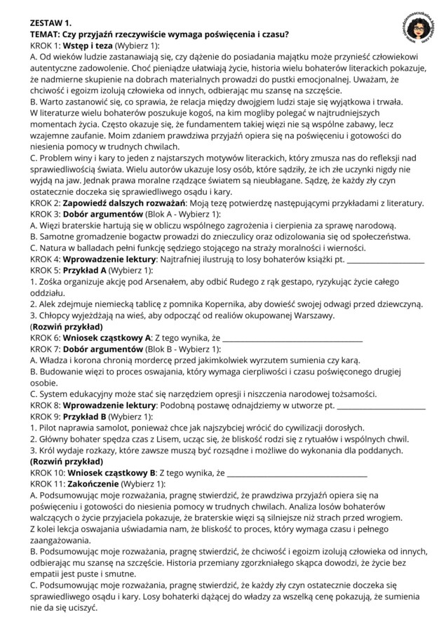 MISJA  ROZPRAWKA TRENING ARGUMENTACYJNY  20 zestawów