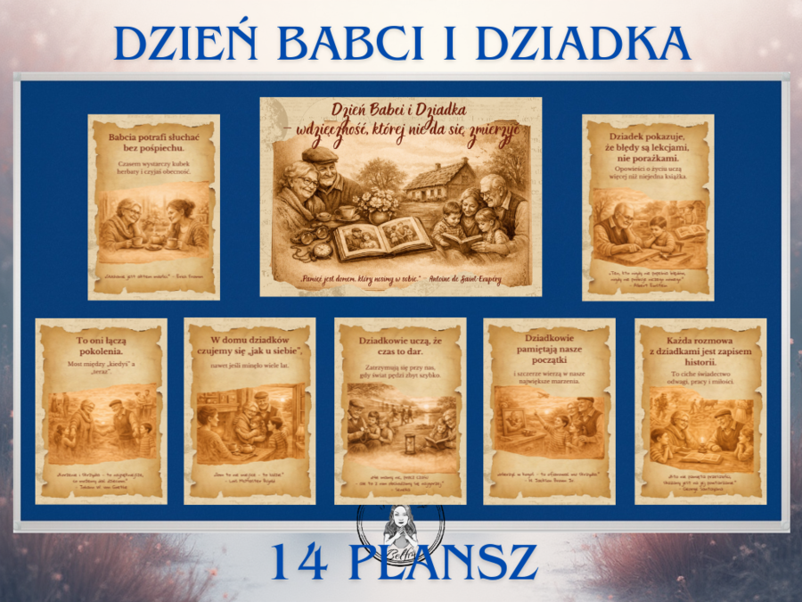 Dzień Babci i Dziadka – nostalgiczna gazetka do druku (14 plansz)