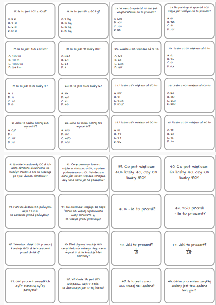 A-Z quiz procenty - powtórzenie wiadomości klasy 6, 7, 8