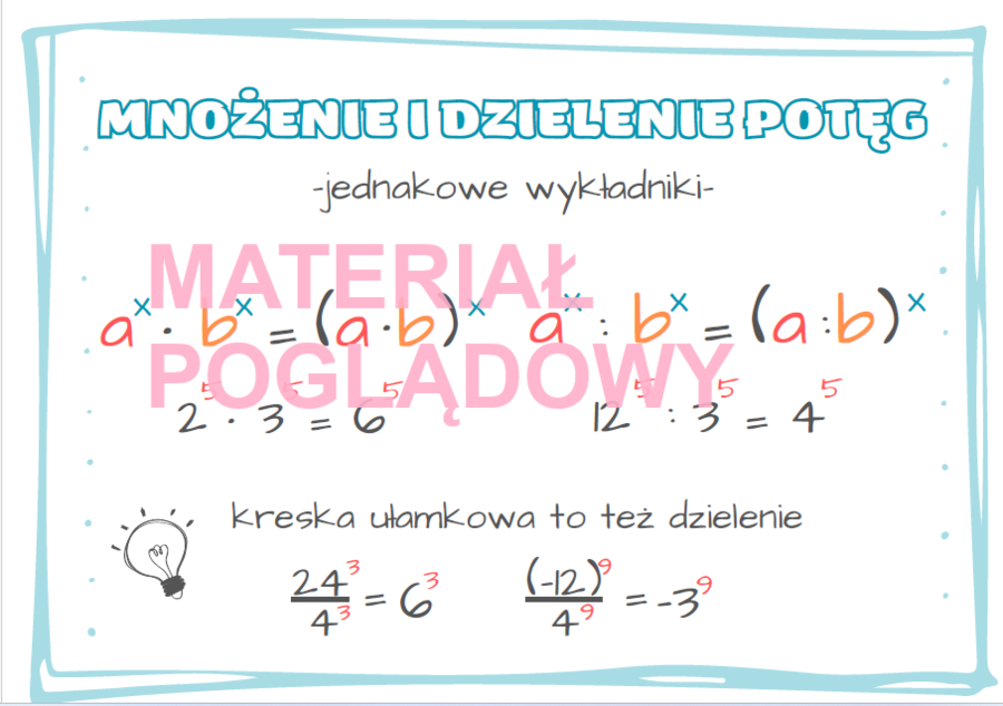 Działania na potęgach (II wersja) - notatka, plansza, wklejka