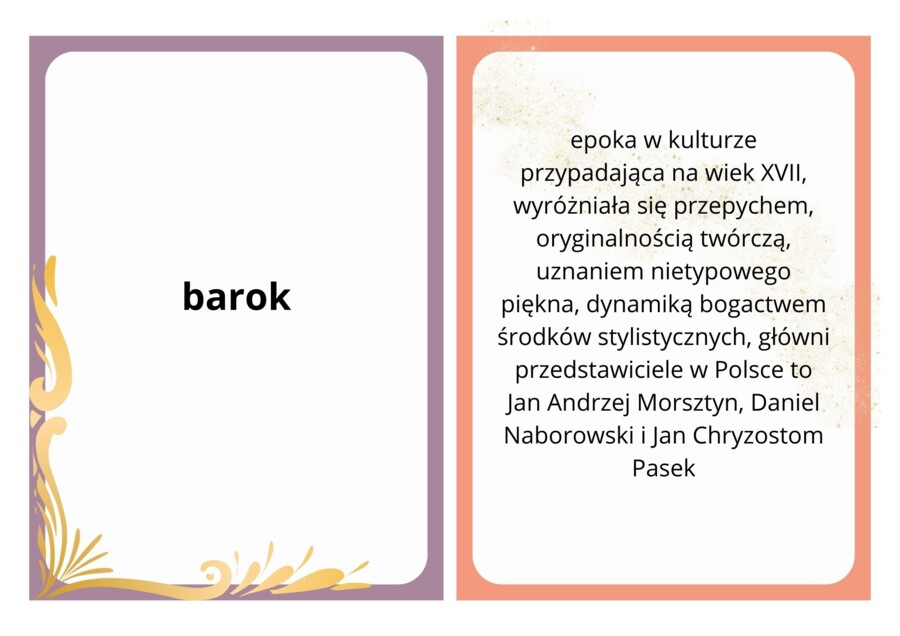 Pakiet fiszek do nauki, renesans, barok, oświecenie, pdf 40 fiszek!