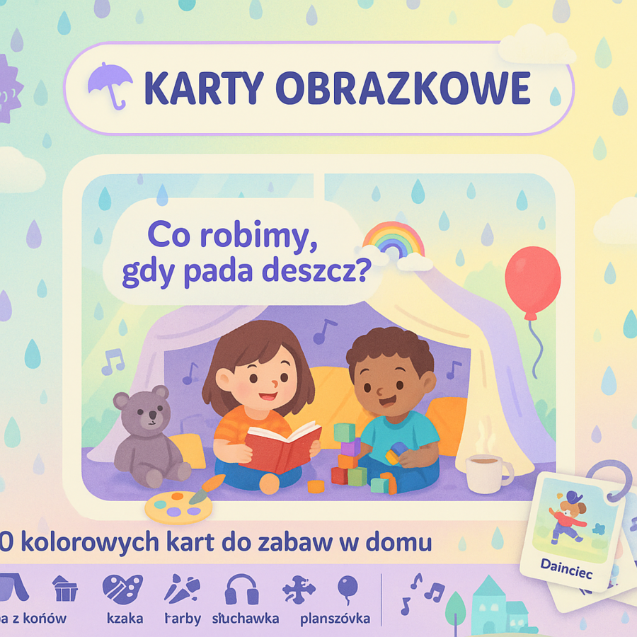Karty Obrazkowe: „Co robimy, gdy pada deszcz?”