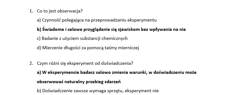 Test- sposoby poznawania przyrody