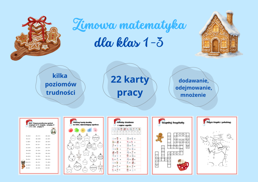 Zimowa matematyka 1-3, dodawanie, odejmowanie, tabliczka mnożenia