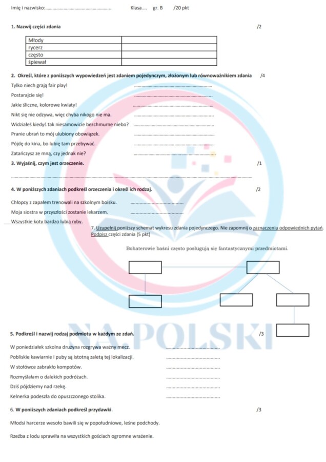 Składnia - sprawdzian kl.6