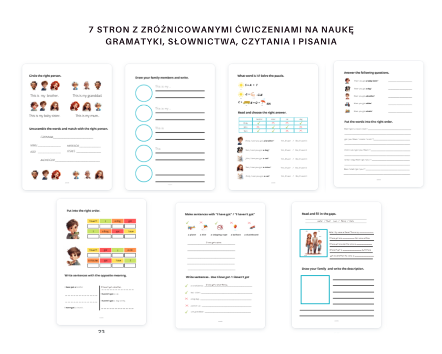 Karty Pracy Rodzina Zwrot This is my + czasownik HAVE GOT (have you got/ Yes, I have/No, I haven't/ I have got / I haven't got)