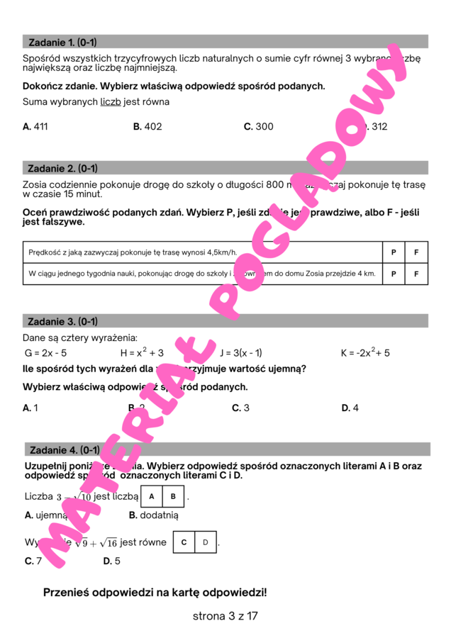 Próbny arkusz egzamin ósmoklasisty z matematyki 2024/2025. Arkusz nr 1 (aktualizacja)