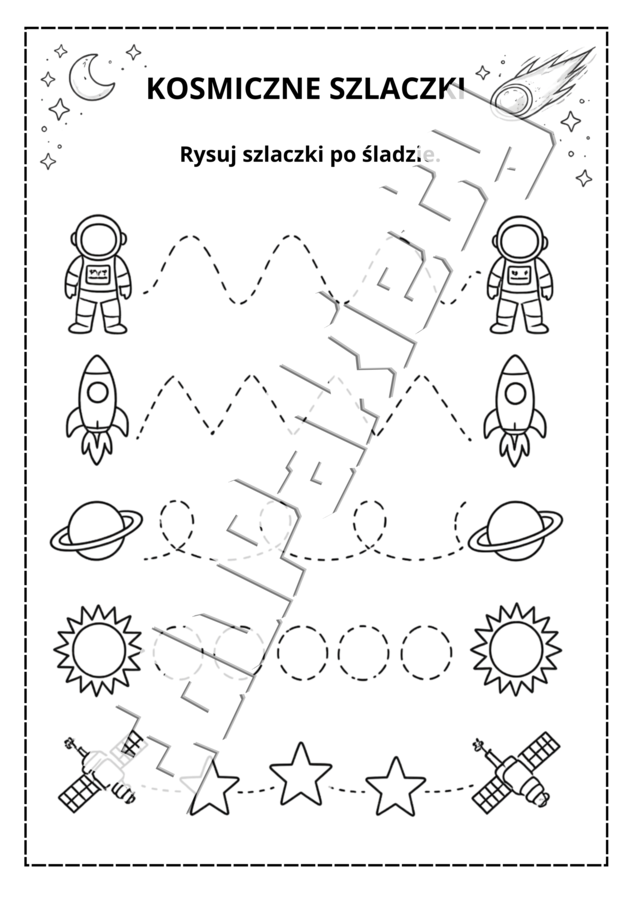 Kosmiczna wyprawa – karty pracy dla dzieci (PDF do druku)
