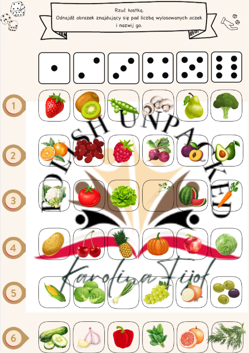 Gra Turlamy i nazywamy owoce i warzywa, edukacja wczesnoszkolna, język polski jako obcy poziom A1