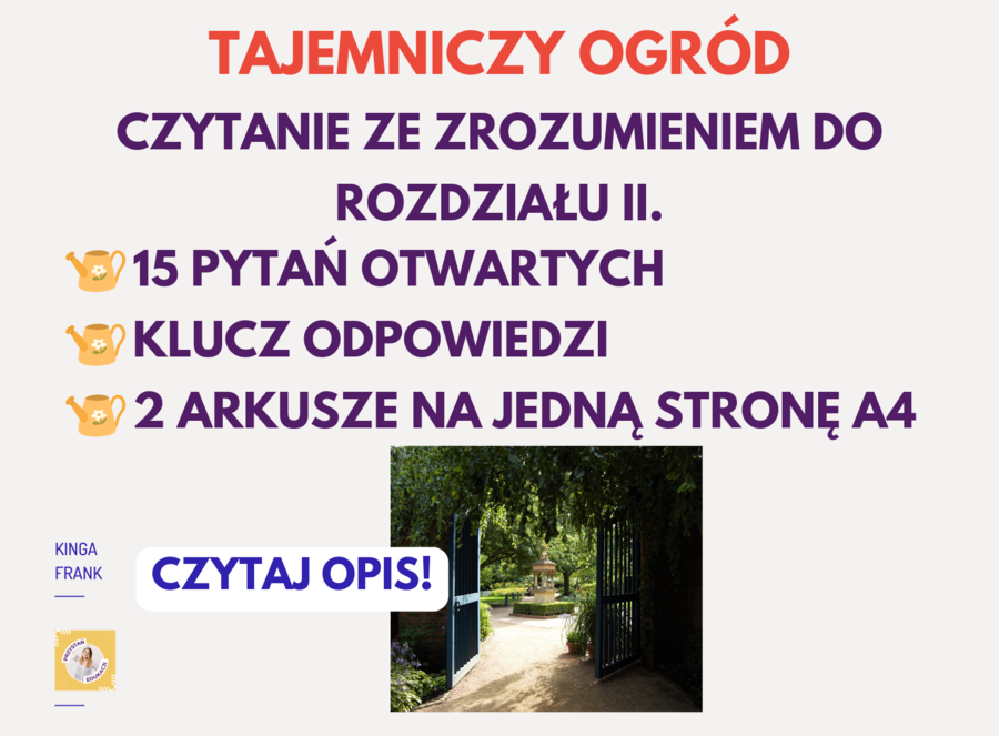 Tajemniczy ogród - czytanie ze zrozumieniem do rozdziału 2. #czytaniezezrozumieniem #pytaniaotwarte #kluczodpowiedzi #lekturaobowiązkowa