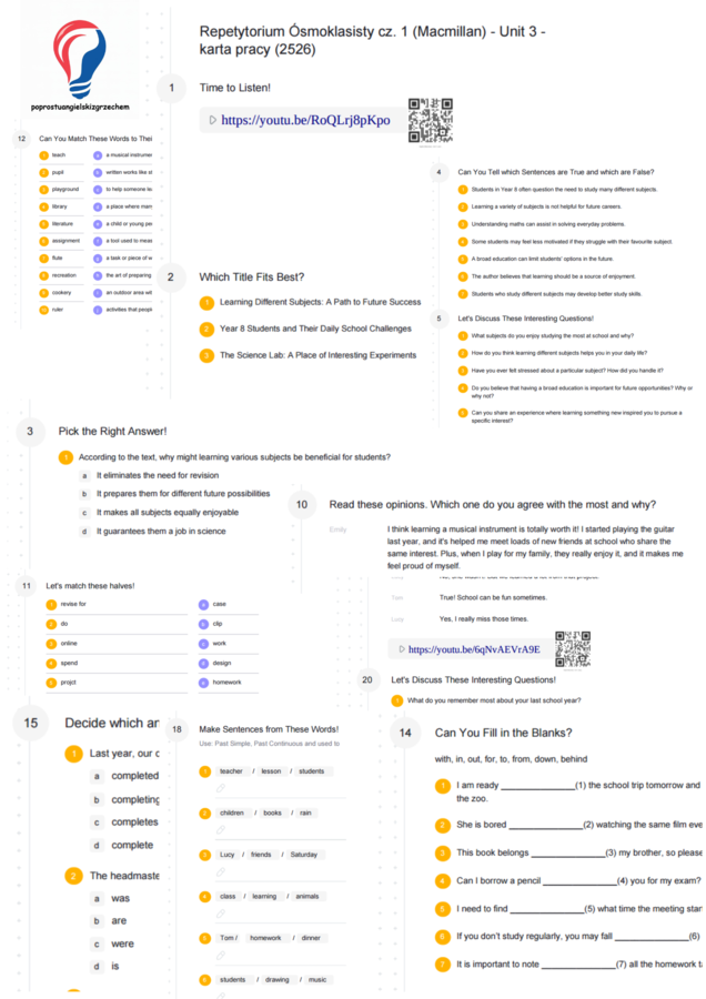Repetytorium ósmoklasisty cz. 1 (Macmillan) – Unit 3 – karta pracy