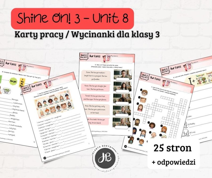 Materiały do Shine On! 3 Unit 8 – Our Faces – karty pracy – wklejki/wycinanki